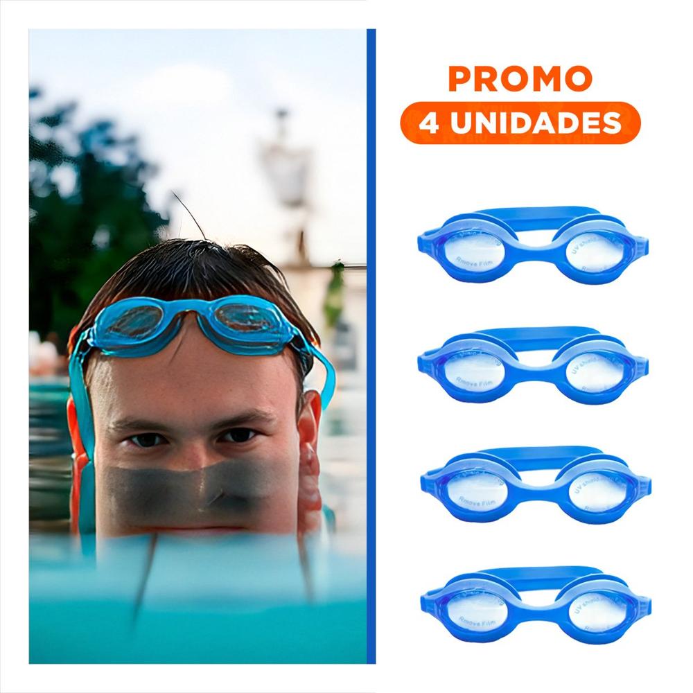 Pack4 Lentes de Natacion con Diseño Resistente y Color Azul