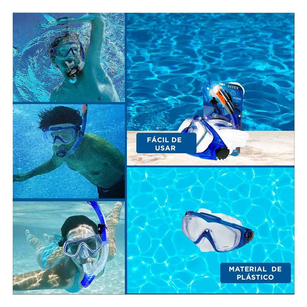 Combo De Buceo De 2 Pz Azul para Diversion en Playa o Piscina Familiar Y+Ligas Regalo