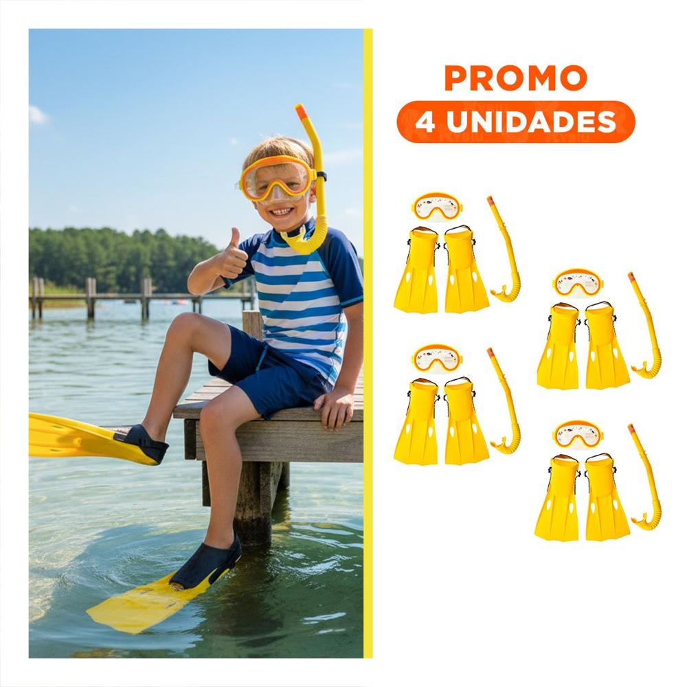 Pack4 Kit 3 de Buceo Amarillo para Juegos en Piscina