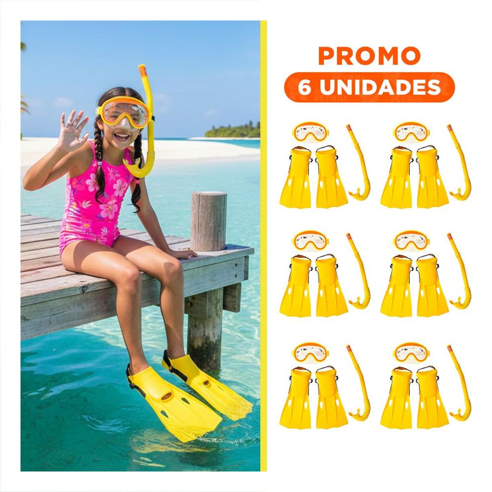 Pack6 Kit 3 de Buceo Amarillo para Diversion Acuatica Y+Regalo Sticker