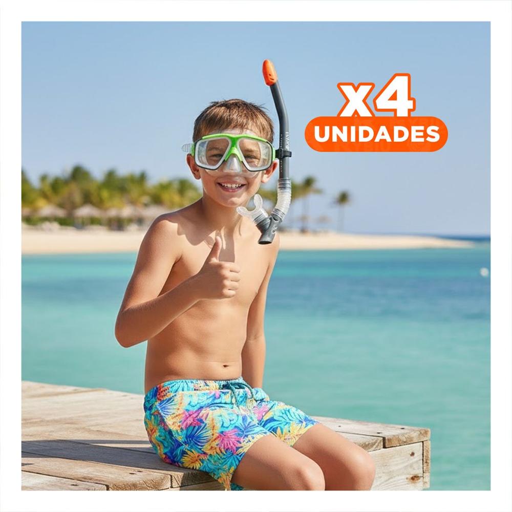 Pack4 Equipo Deportivo De Natacion 02 Blanco Verde para Uso Recreativo Y+Regalo Sticker