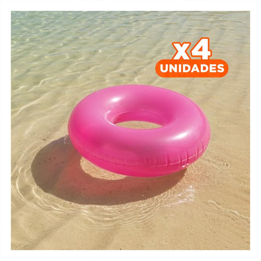 Pack4 Dispositivo Transparente Rosado Flotante Inflable para Piscina Hogar Casa