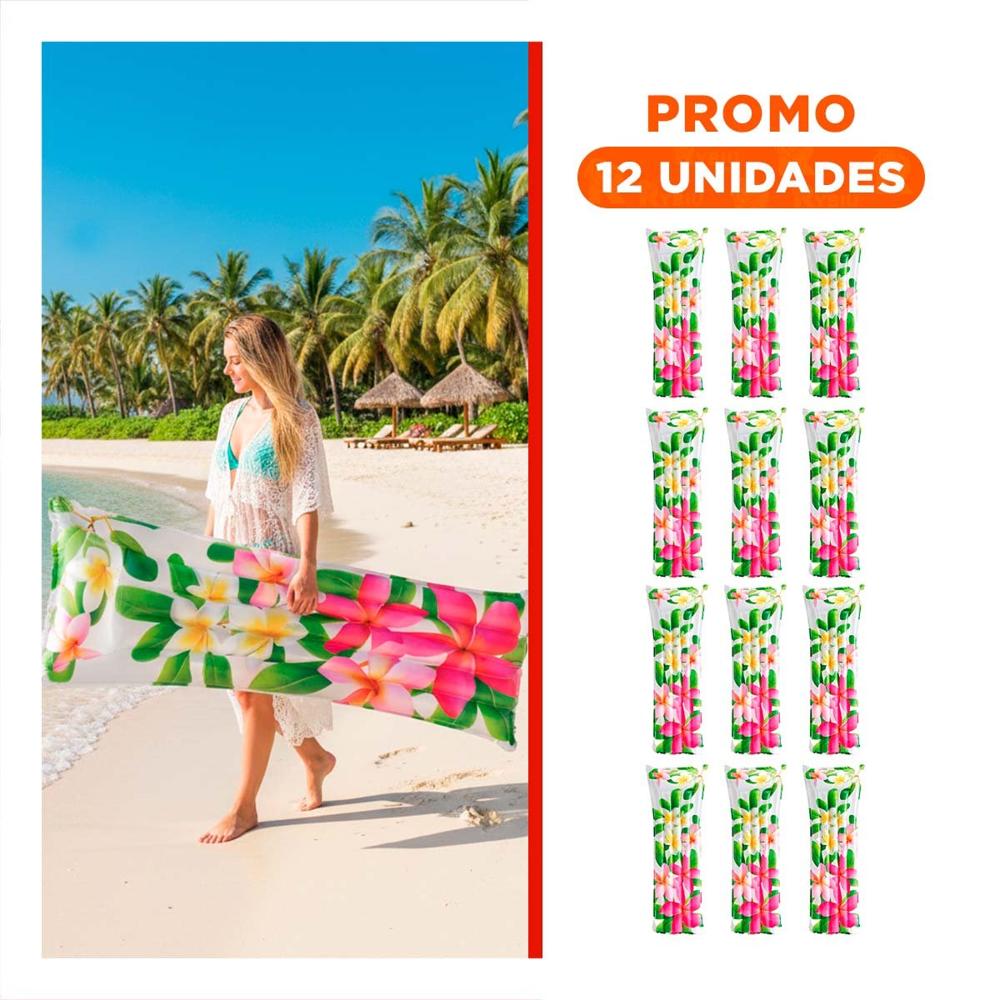 Pack12 Flotador Inflable Casa Decoracion Hogar Rosado Verde Flores Hojas Y+Regalo Sticker