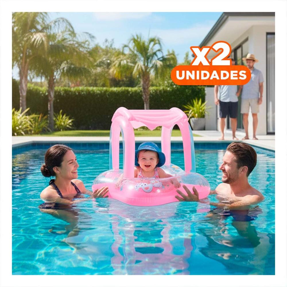Pack2 Accesorio Bebe con techo rosado para piscina hogar seguro comodo verano Y+Regalo Sticker