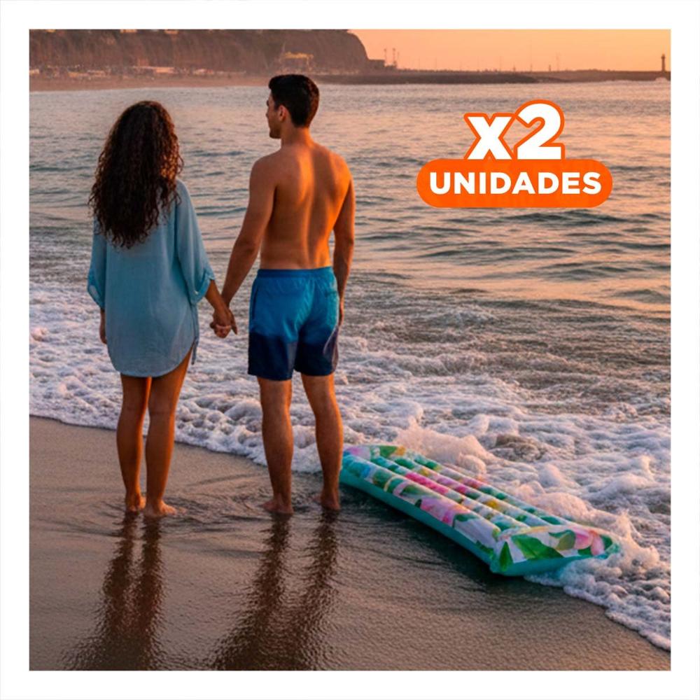 Pack2 Colchon Inflable Decoracion Casa Hogar Festivo Rosado Verde Flores Hojas Y+Regalo Sticker