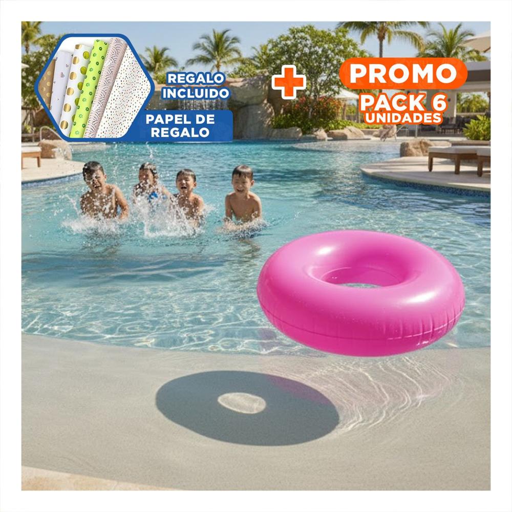 Pack6 Implemento Transparente Rosado Flotante Inflable para Piscina Hogar Casa Y+Papel Regalo