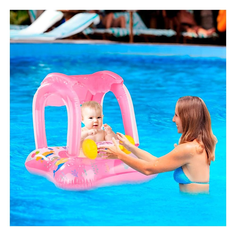 Aro Bebe con techo rosado para piscina hogar seguro comodo verano y diversion Y+Ligas Regalo
