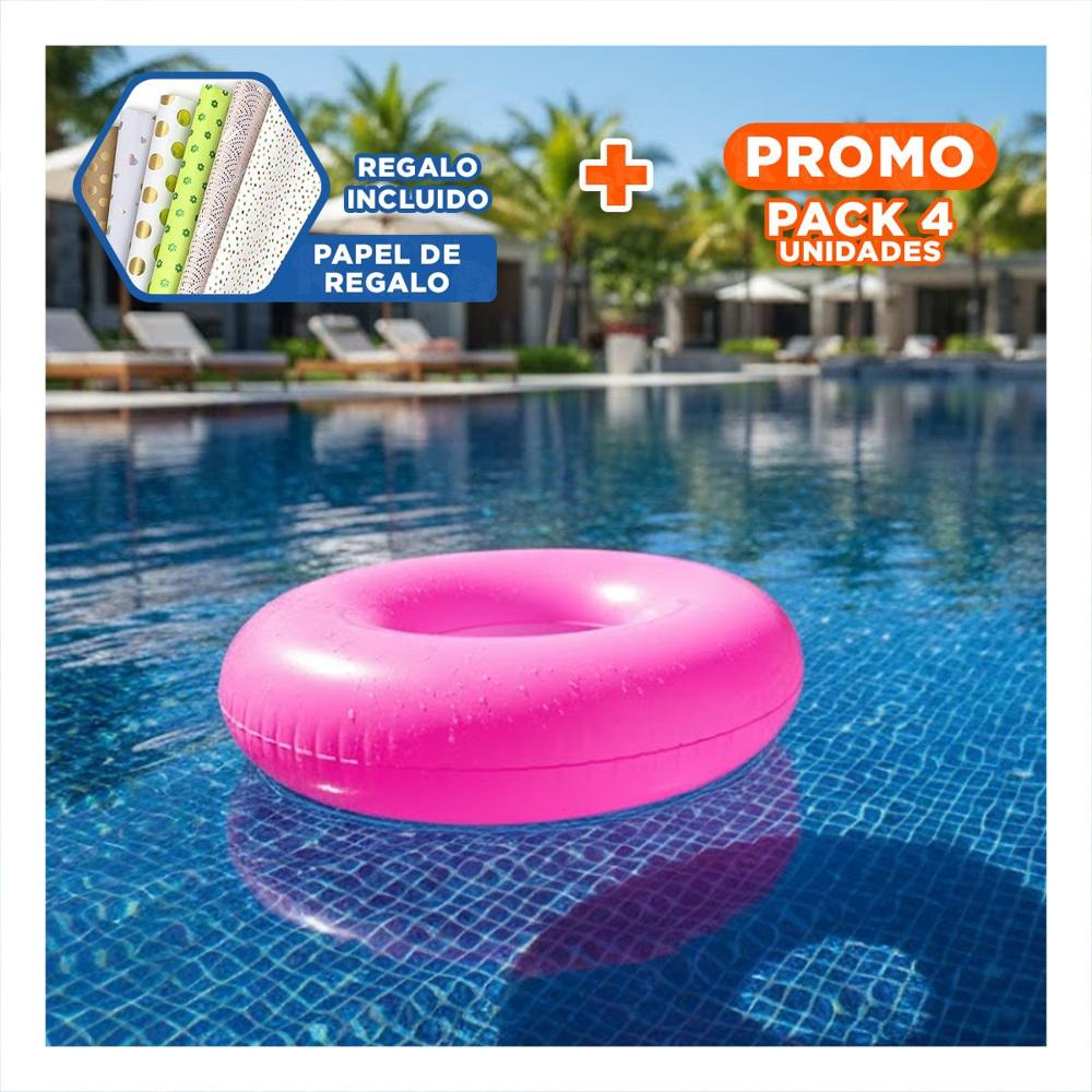 Pack4 Complemento Transparente Rosado Flotante Inflable para Piscina Hogar Casa Y+Papel Regalo