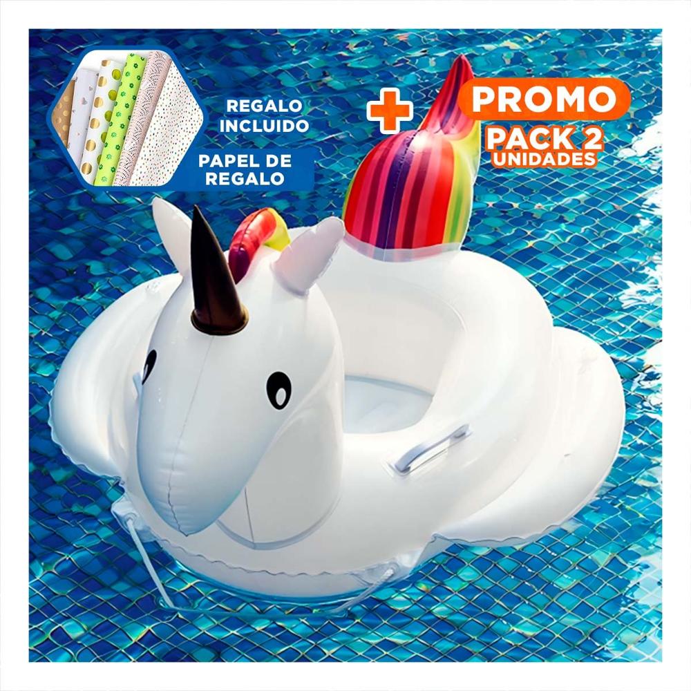 Pack2 Pegaso Inflable con Asa para Piscina y Playa Diseno Colorido para Hogar Y+Papel Regalo