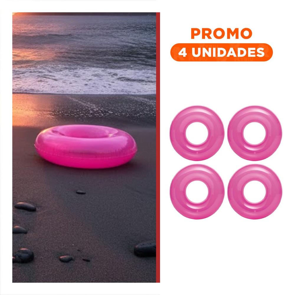 Pack4 Equipo Transparente Rosado Flotante Inflable para Piscina Hogar Casa Y+Regalo Sticker