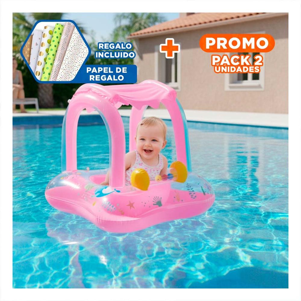 Pack2 Protector Bebe con techo rosado para piscina hogar seguro comodo verano Y+Papel Regalo
