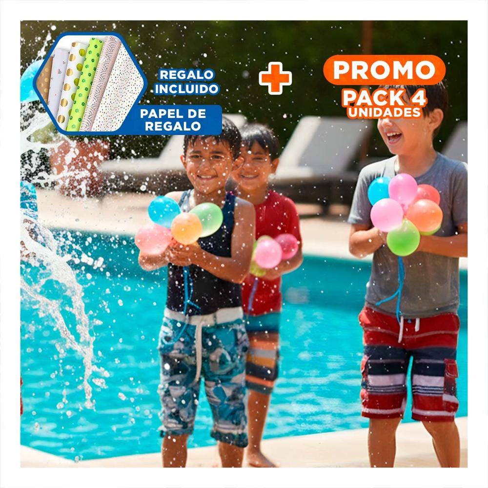 Pack4 Esferas de Agua con Llenado Rapido para Juegos de Verano en Casa Hogar Y+Papel Regalo