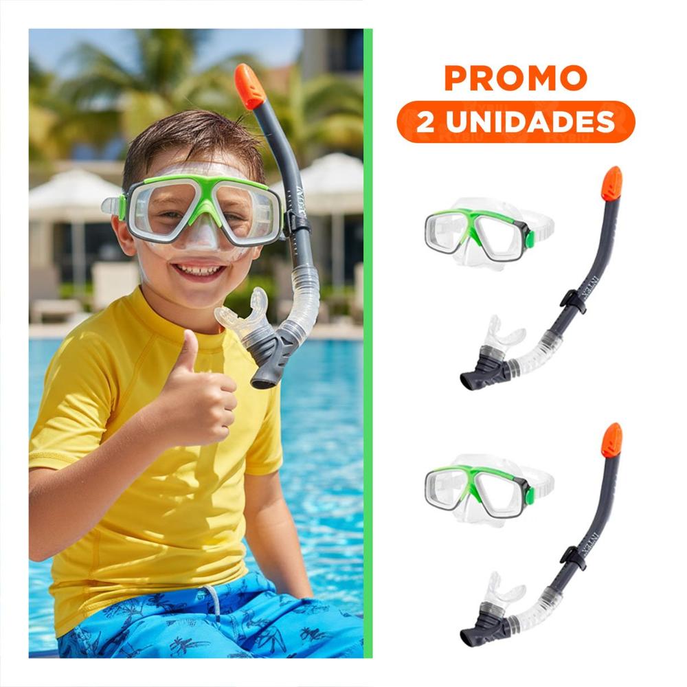 Pack2 Conjunto Acuatico 02 Blanco Verde para Uso en Playa y Piscina Y+Regalo Sticker