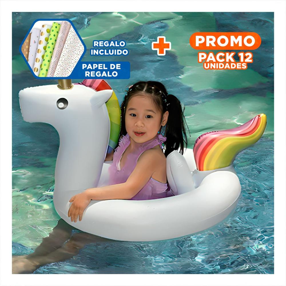 Pack12 Unicornio con Asa Inflable para Piscina y Playa Diseno Atractivo Hogar Y+Papel Regalo