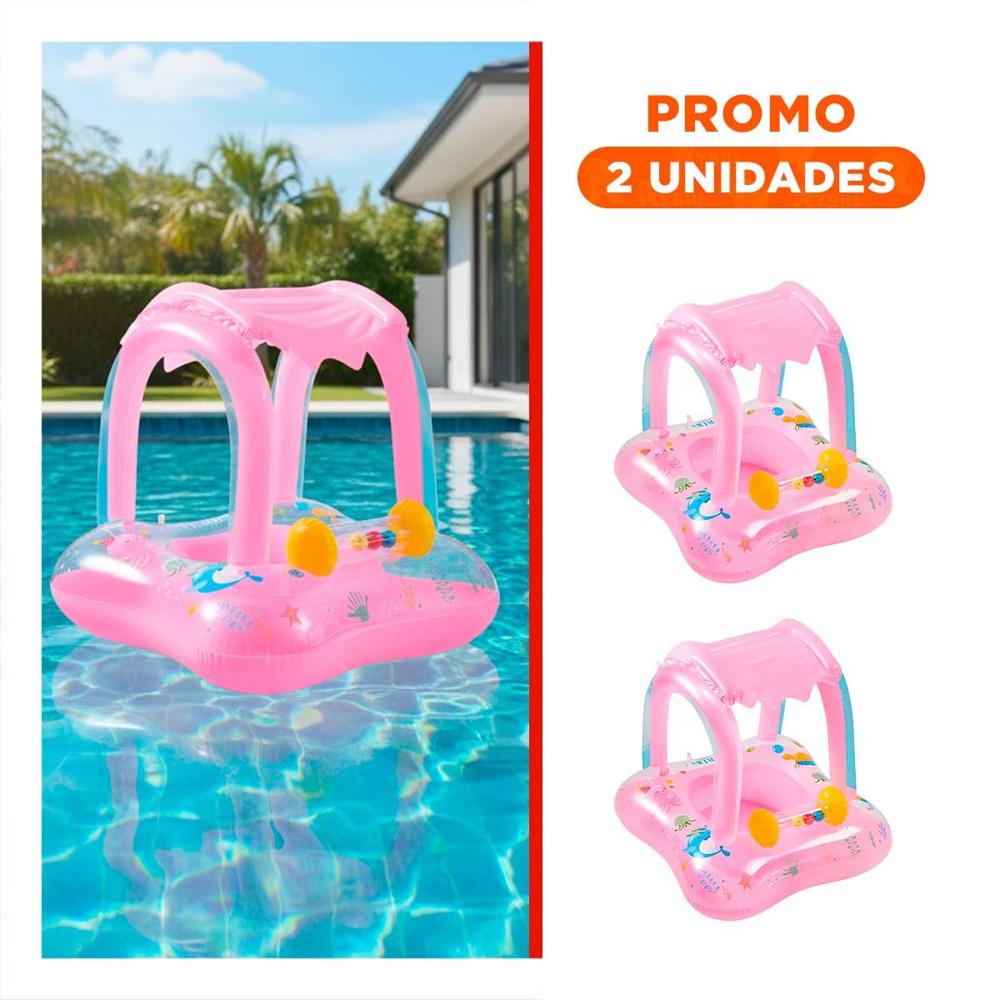 Pack2 Flotador Infantil con techo rosado para piscina hogar seguro comodo verano