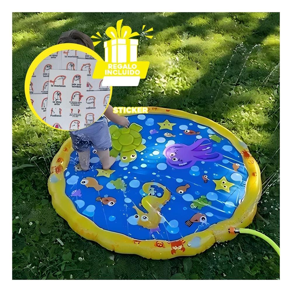 Inflable Colchoneta Tipo Pileta con Diseno Marino en Amarillo y Celeste Y+Regalo Sticker