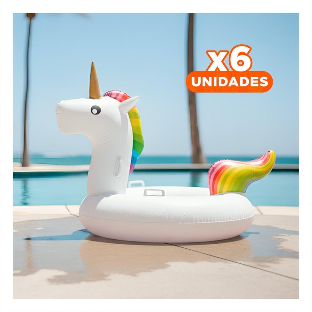 Pack6 Inflable con Asa tipo Unicornio para Piscina y Playa Diversion en Casa Y+Regalo Sticker