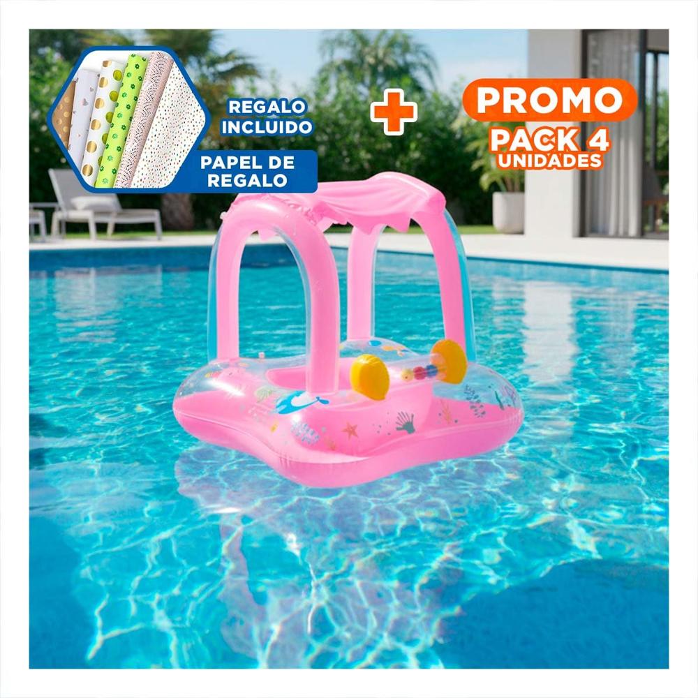 Pack4 Producto Bebe con techo rosado para piscina hogar seguro comodo verano Y+Papel Regalo