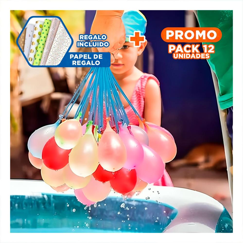 Pack12 Esferas de Agua con Llenado Rapido para Diversion Familiar en Casa Y+Papel Regalo