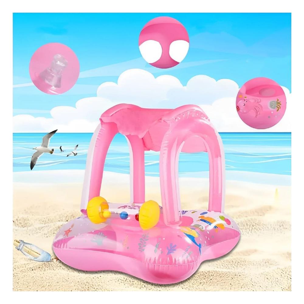 Asiento Bebe con techo rosado para piscina hogar seguro comodo verano Y+Post It
