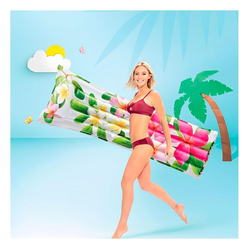 Colchoneta Inflable Decoracion Hogar Casa Festivo Rosado Verde Flores Hojas