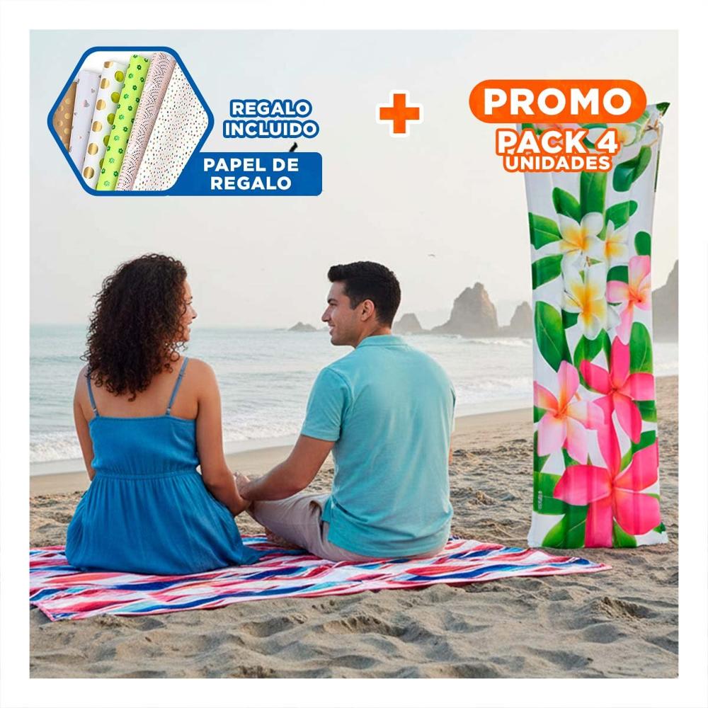 Pack4 Base Inflable Decoracion Casa Hogar Festivo Rosado Verde Flores Hojas Y+Papel Regalo