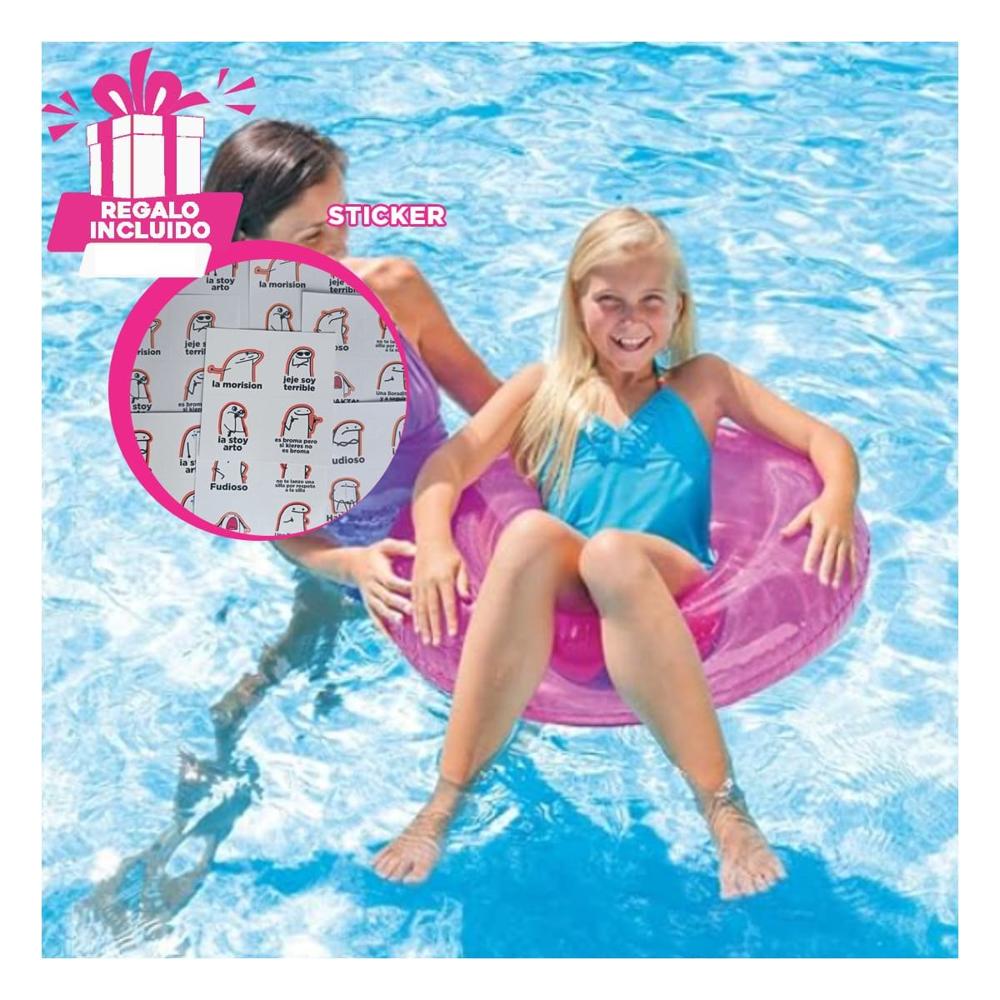 Flotante Transparente Rosado Inflable para Piscina Hogar Casa Verano Y+Regalo Sticker