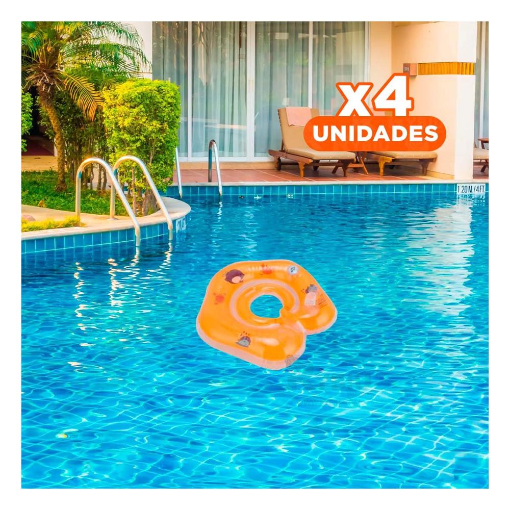 Pack4 Flotador Infantil Anaranjado de Cuello de 66 x 44 cm para Uso Diario Y+Regalo Sticker