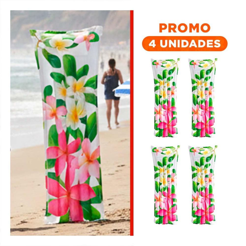 Pack4 Colchoneta Inflable Hogar Decoracion Casa Rosado Verde Flores Hojas Y+Regalo Sticker