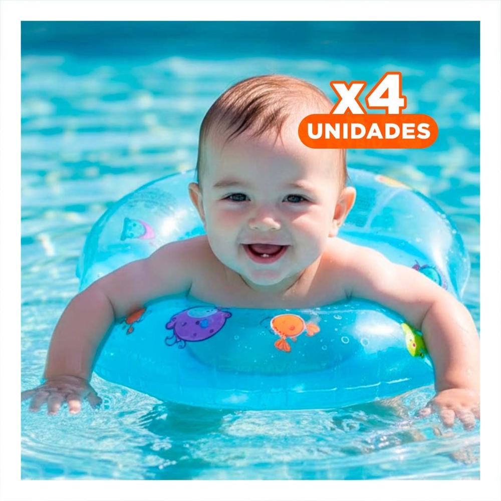 Pack4 Flotador de Cuello Celeste para Bebe 66 x 44 cm para Piscina y Relajo Y+Papel Regalo