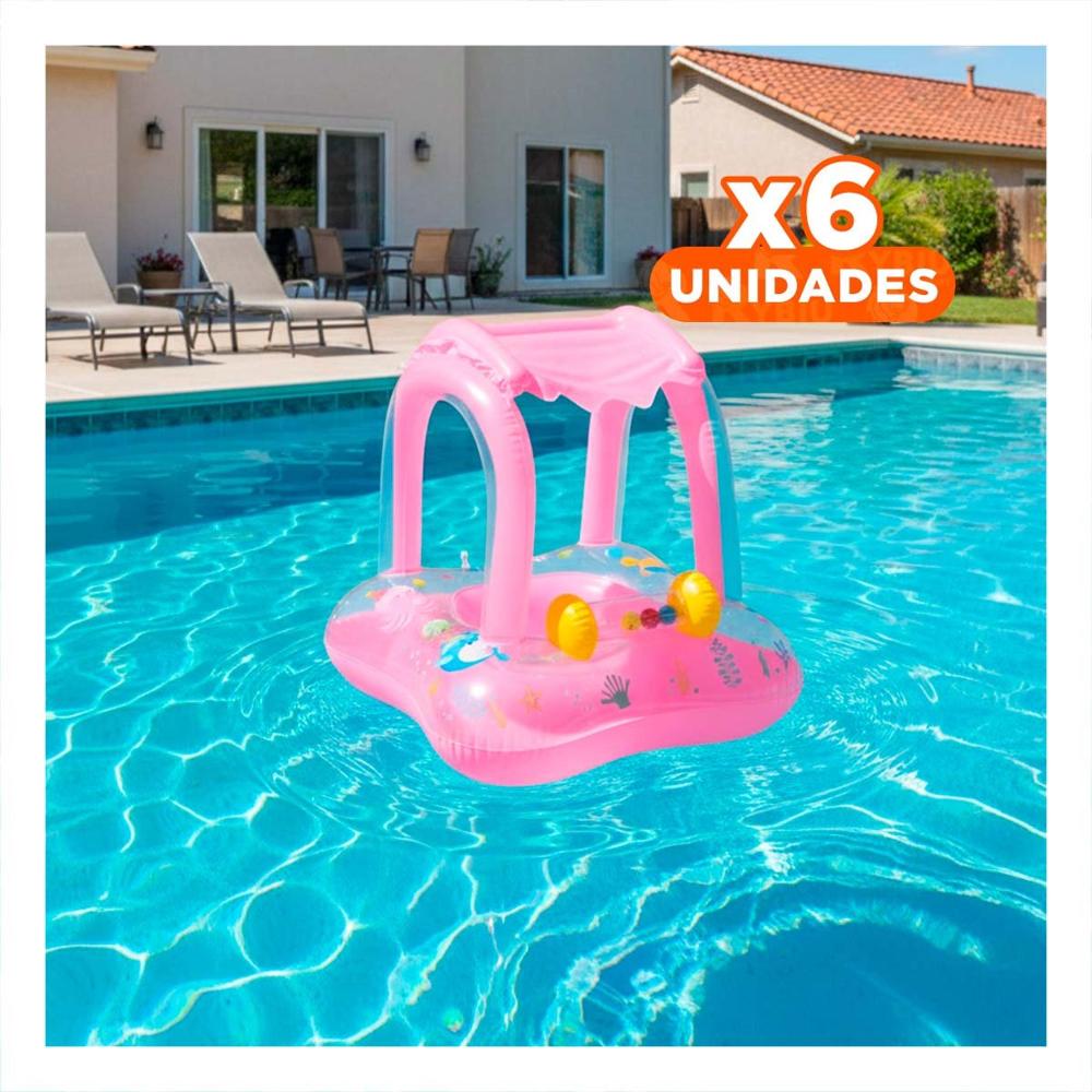 Pack6 Flotante Bebe con techo rosado para piscina hogar seguro comodo verano Y+Regalo Sticker