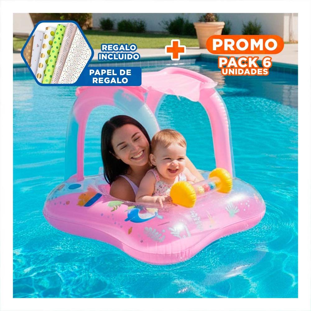 Pack6 Asiento Infantil con techo rosado para piscina hogar seguro comodo verano Y+Papel Regalo