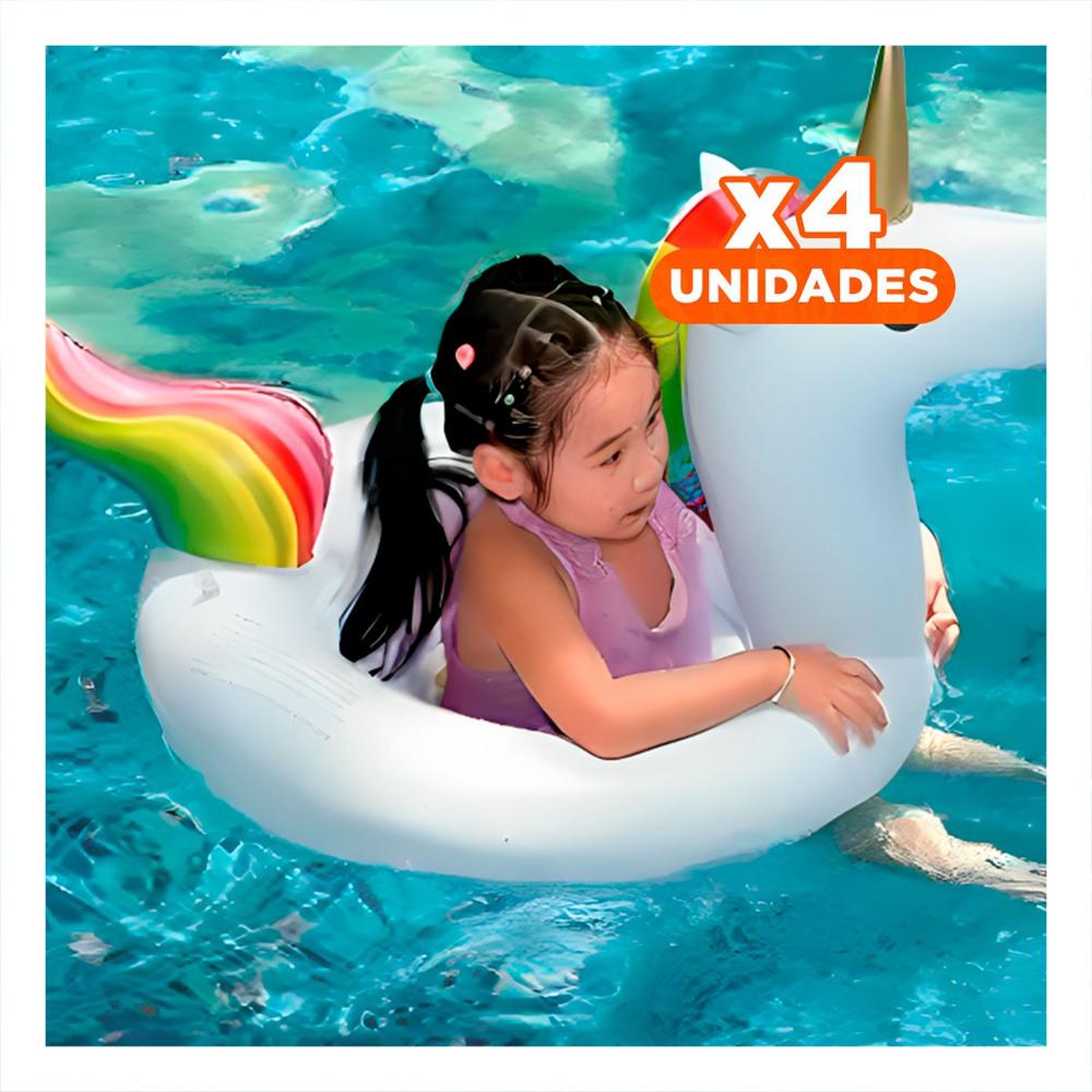 Pack4 Inflable con Asa estilo Unicornio para Piscina y Playa Diseno Colorido