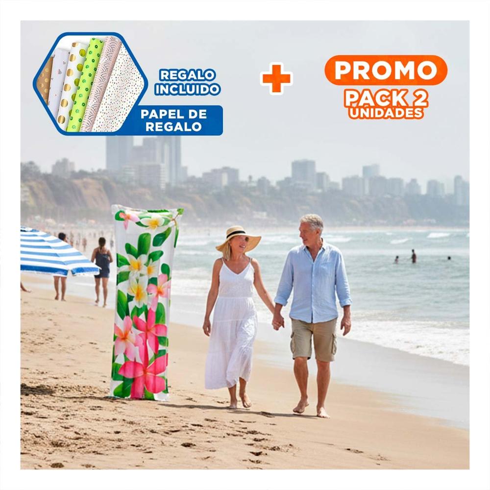 Pack2 Flotador Inflable Decoracion Casa Hogar Festivo Rosado Verde Flores Hojas Y+Papel Regalo