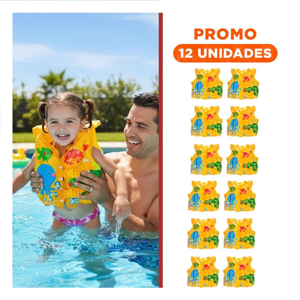 Pack12 Salvavidas Infantil Tipo Chaleco con Diseno Tropical para Verano y Diversion