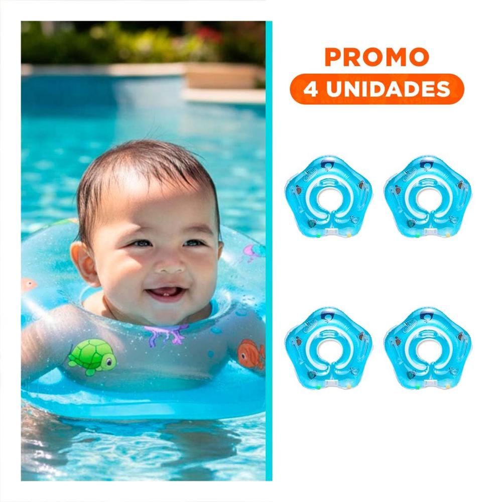 Pack4 Aro Inflable Infantil Celeste de Cuello 66 x 44 cm para Juegos Recreativos