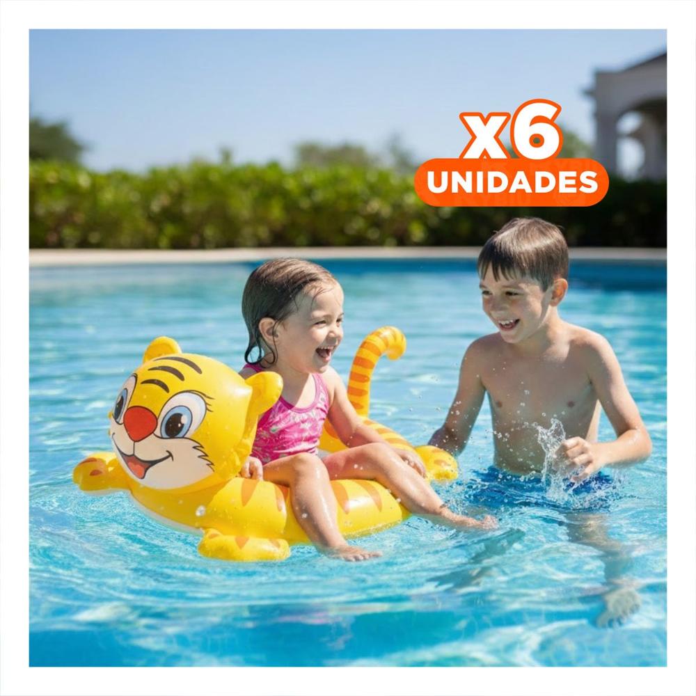 Pack6 Inflable Infantil con Forma de Tigre y Asa para Bebe para Piscina y Juegos