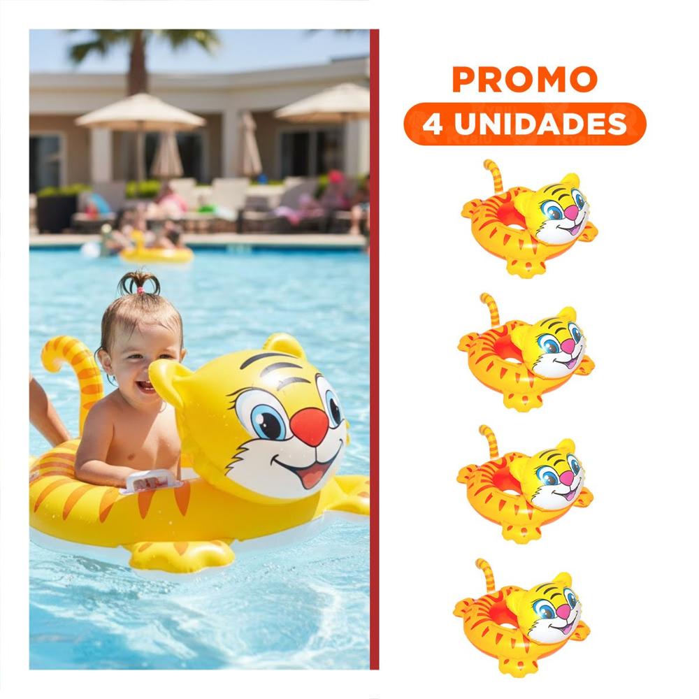 Pack4 Flotador Circular Infantil con Estilo Tigre y Asa para Bebe para Piscina