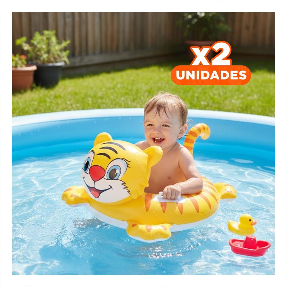 Pack2 Aro Infantil con Forma de Tigre y Asa para Bebe para Piscina Familiar Y+Papel Regalo