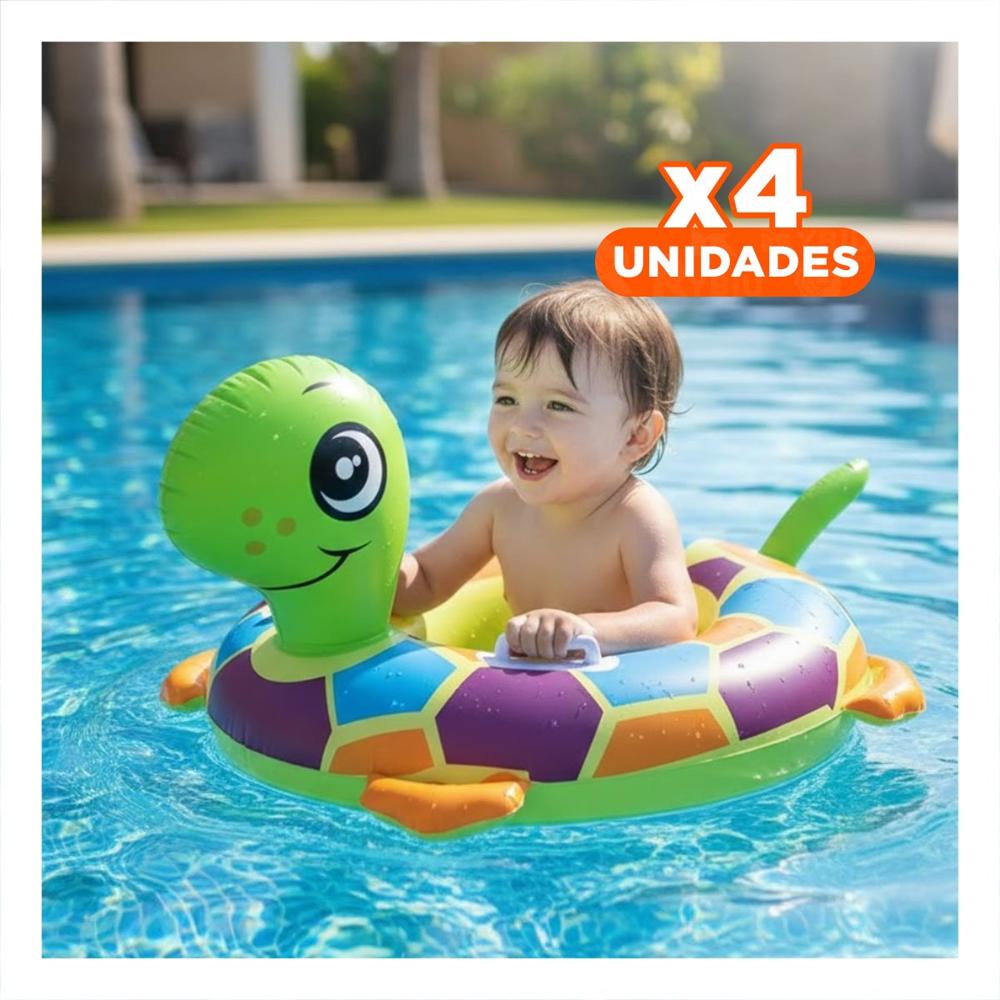 Pack4 Collar Flotante Infantil con Forma de Tortuga para Bebe para Agua Y+Papel Regalo