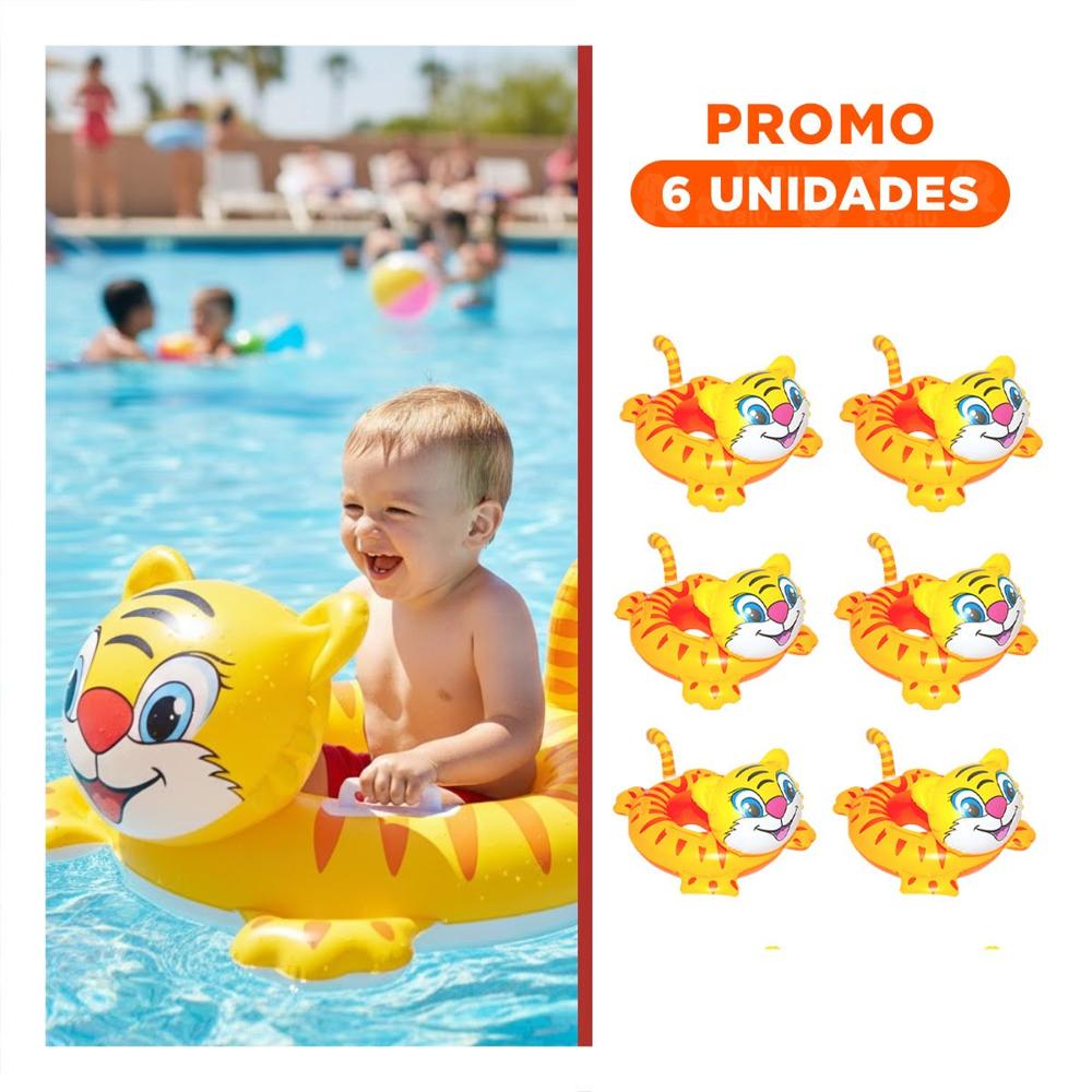 Pack6 Flotador Circular con Forma de Tigre y Asa Infantil para Piscina en Casa Y+Regalo Sticker
