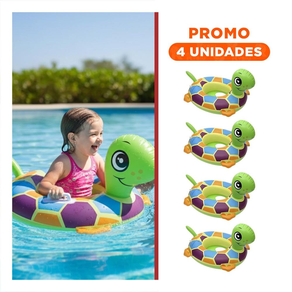 Pack4 Flotador Circular con Estilo Tortuga para Bebe para Piscina en Casa