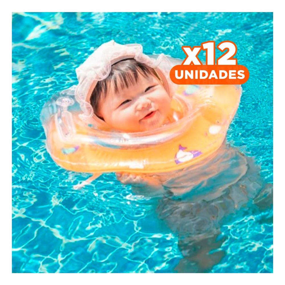 Pack12 Flotador de Cuello Anaranjado para Bebe de 66 x 44 cm para Diversion Y+Papel Regalo