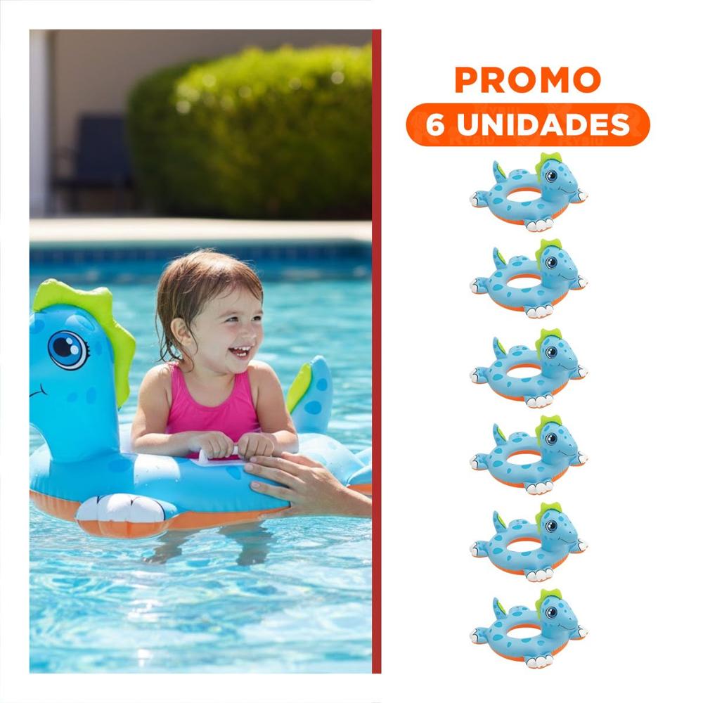Pack6 Flotador Circular con Forma de Caballo de Mar para Bebe para Piscina Y+Regalo Sticker