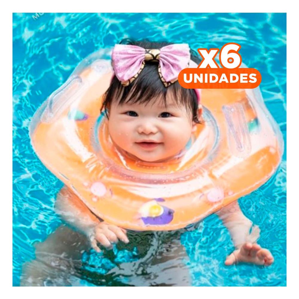 Pack6 Aro Flotante de Piscina Anaranjado Tipo Cuello para Bebe 66 x 44 cm Y+Papel Regalo