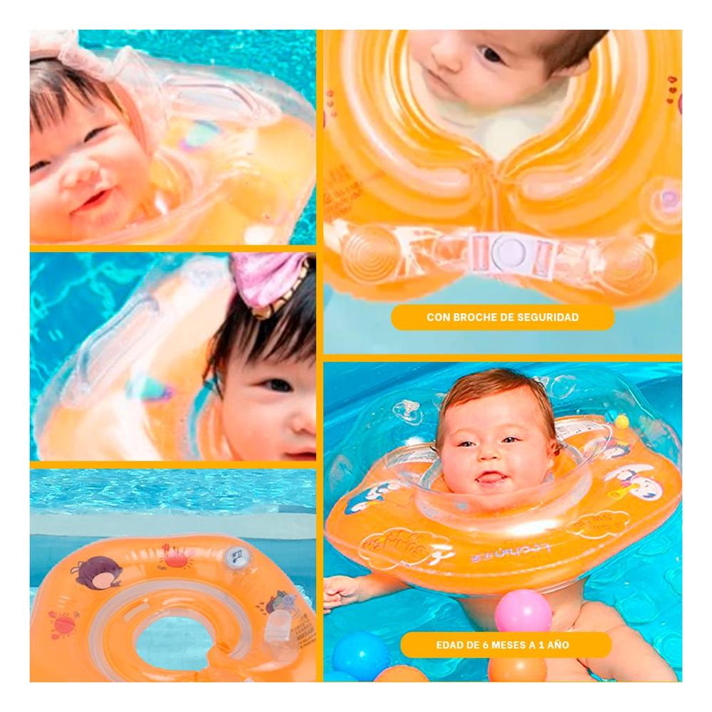 Collar Flotante Anaranjado para Bebe de 66 x 44 cm para Juegos en Agua Y+Ligas Regalo