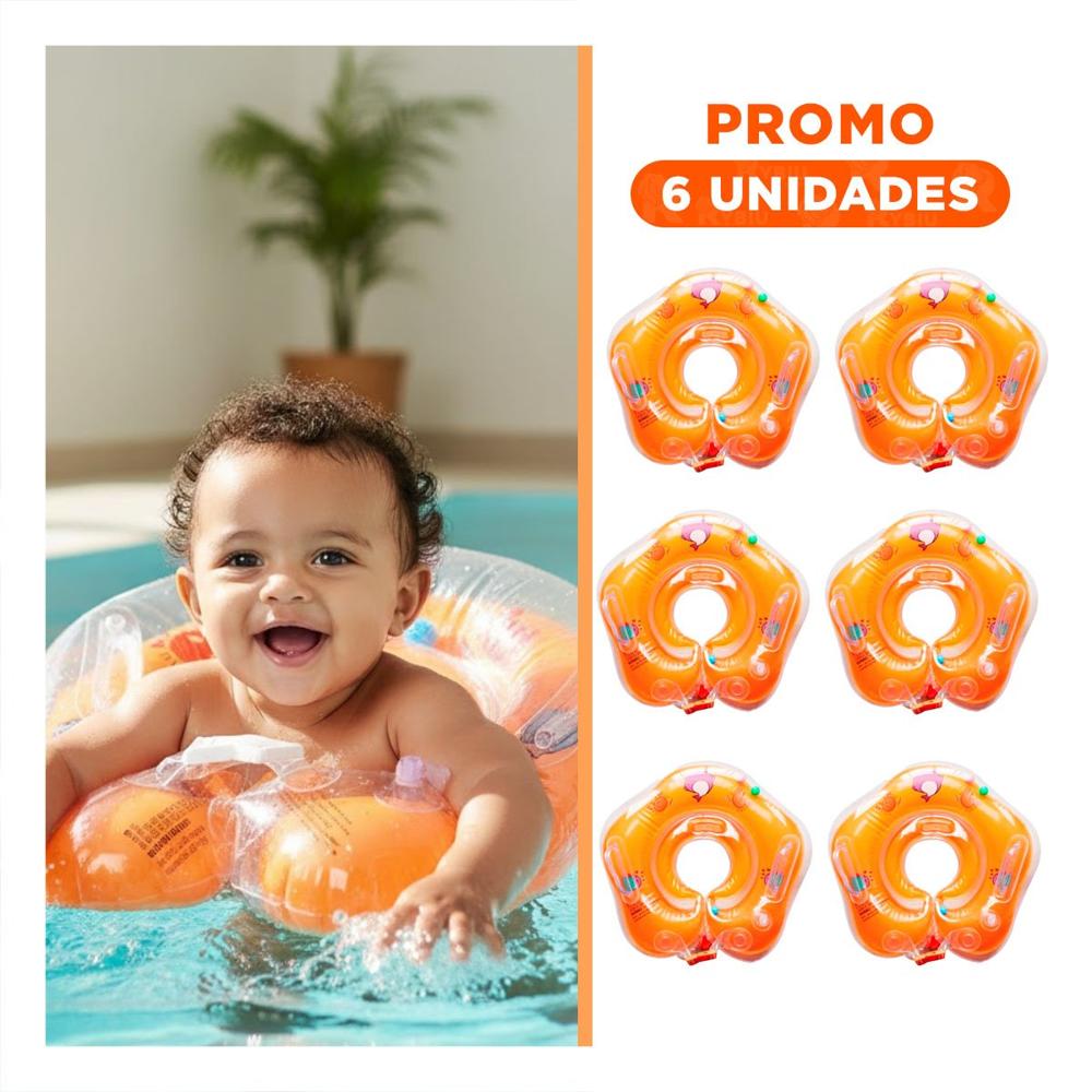 Pack6 Flotador de Agua Infantil Anaranjado con Cuello 66 x 44 cm Y+Regalo Sticker