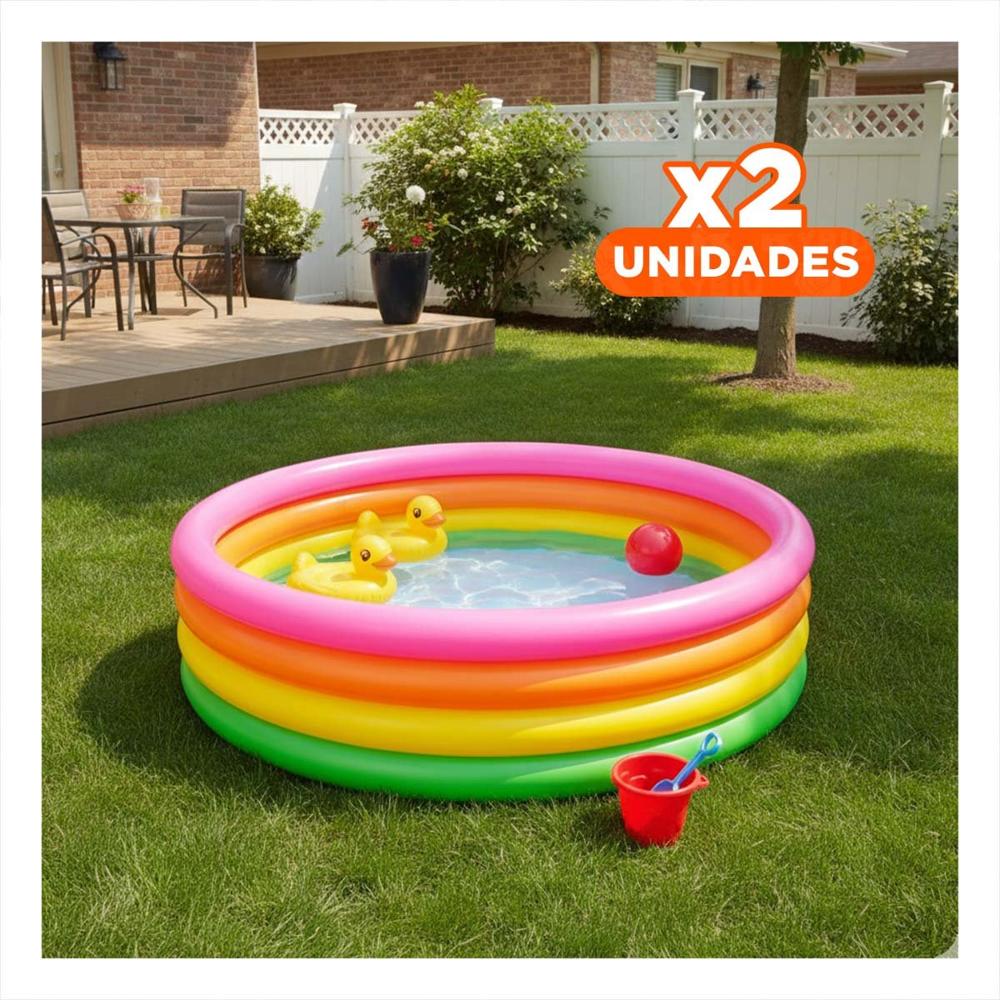 Pack2 Centro Acuatico Arcoiris 168x46cm con Diseno de Verano para Pequenos Nadadores de Casa