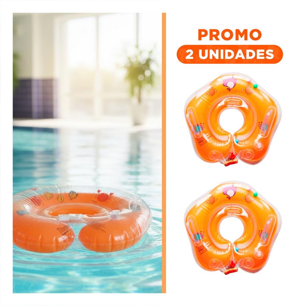 Pack2 Flotador de Agua Anaranjado para Bebe con Diseno de Cuello 66 x 44 cm Y+Regalo Sticker