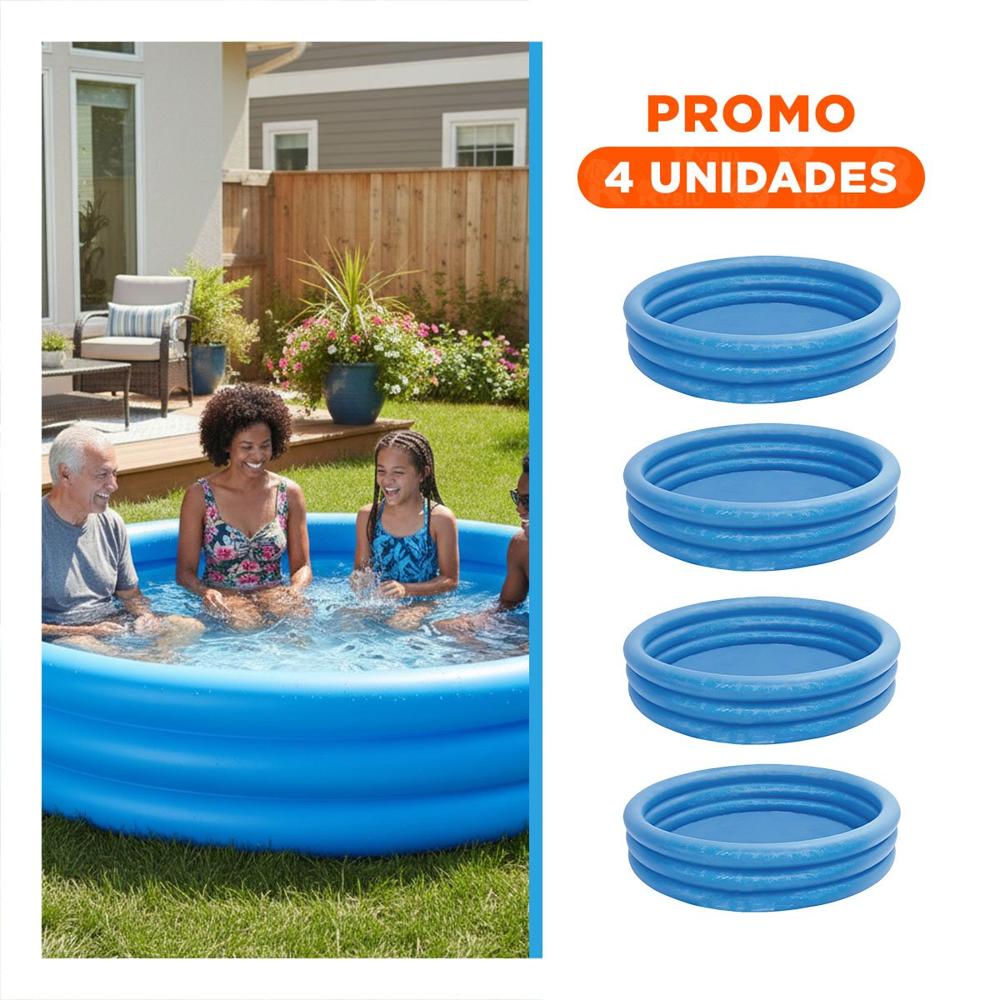 Pack4 Centro Acuatico Azul 168x42cm con Valvulas de Rapido Inflado para Disfrutar